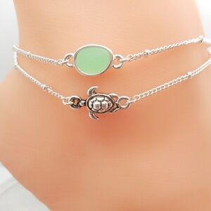 Turtle Tumbled Sea Glass Anklet